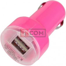Автомобильная зарядка 2хUSB, 1A+2,1А, розовая