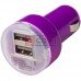 Автомобильная зарядка 2хUSB, 1A+2,1А, фиолетовая