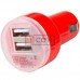 Автомобільна зарядка 2хUSB, 1A+2.1А, червона