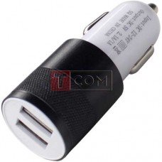 Автомобільна зарядка 2хUSB, 1A+2.1А, корпус металевий, чорна