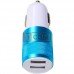 Автомобильная зарядка 2хUSB, 1A+2,1А, корпус металлический, синяя