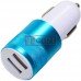 Автомобільна зарядка 2хUSB, 1A+2.1А, корпус металевий, синя