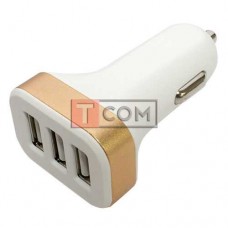 Автомобильная зарядка TCOM, 3 USB 2.1А, пластик, бело-золотистая