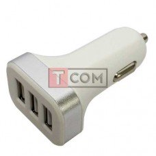 Автомобільна зарядка TCOM, 3 USB 2.1А, пластик, біло-срібляста