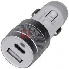 Автомобільна зарядка гніздо USB type C + гніздо USB, 3.1А