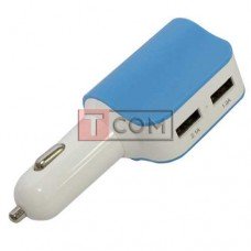 Автомобільна зарядка TCOM, гніздо прикурювача + 2 USB 2.1А + 1A, синя