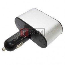 Автомобільна зарядка TCOM, 2 гнізда прикурювача + 2 USB 2.1А, срібляста