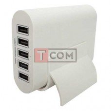 Мережева зарядка TCOM на 5 USВ, AC 220V / DC 5V 10A, TCOM, підставка, c кабелем 1м