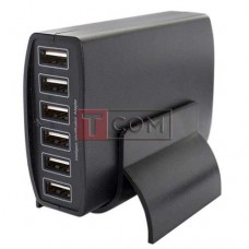 Мережева зарядка TCOM, 6 гнізд USВ, AC 220V/DC 5V, 12A, на підставці, з кабелем 1м