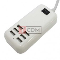 Сетевая зарядка TCOM на 6 USВ, AC 220V/ DC 5V 3A, 20W, c кабелем 1.5м, белая