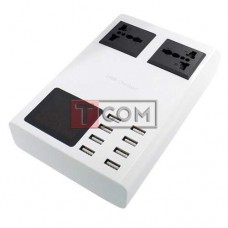 Сетевая зарядка TCOM, 8 гнезд USВ c дисплеями, AC 220V/DC 5V, 8.2A, c дисплеем, c кабелем 1.5м