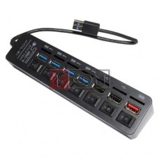 USB-Hub на 7 портов iETOP, USB3.0/2.0, с выключателями, черный