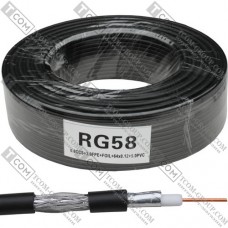 Кабель RG-58U (0.8CCS+3.0FPE+Al foil+64x0.12CCA) диам.-5мм, чёрный, 100м