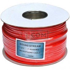 Кабель микрофонный Sound Stream 2 жилы, 25×0.12мм, Cu, Ø6мм, красный, на катушке, 100м