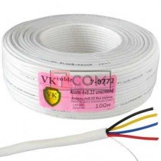 Кабель сигнальный VKcable, 4 жилы, без экрана, 7х0.22мм, Cu, белый, 100м