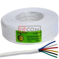 Кабель сигнальный VKcable, 6 жил, без экрана, 7х0.22мм, CCA, белый, 100м