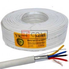 Кабель сигнальный VKcable, 4 жилы, в экране, 7х0.22мм, Cu, белый, 100м