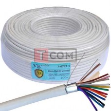 Кабель сигнальный VKcable, 12 жил, в экране, 7х0.22мм, CCA, белый, 100м