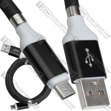 Шнур штекер USB А - штекер micro USB, магнитная смотка, 1м, чёрный