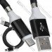 Шнур штекер USB А - штекер micro USB, магнитная смотка, 1м, чёрный