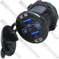 Гнездо USB двойное QC 3.0 + гнездо Type C с кнопкой, Daier, синяя подсветка, врезное