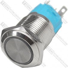 Кнопка антивандальная 16мм с подсветкой, с фиксацией, OFF-ON, 220V, выводы под пайку