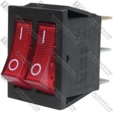 Переключатель Daier KCD2-2101N двойной, с подсветкой, ON-OFF, ON-OFF, 6pin, 15A 250V, красный