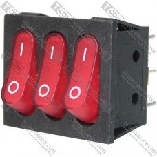 Переключатель Daier KCD2-3101N, тройной, с подсветкой, ON-OFF, 6pin, 15A 250V, красный