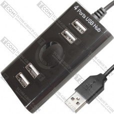 USB HUB на 4 порта USB 2.0 + гнездо питания, чёрный (в блистере)