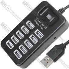 USB HUB на 10 портов USB 2.0, с выключателем, активный (в блистере)