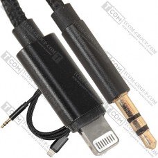 Шнур штекер 3,5мм стерео - штекер iPhone Lightning, 1,5м, чёрный