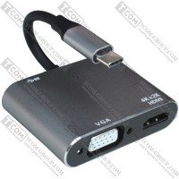 Переходник штекер USB type C (гнездо VGA + гнездо HDMI + гнездо USB 3.0) с кабелем 15см