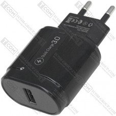 Сетевое зарядное устройство на 1 гнездо USB, QC 3.0, 5V~2A, чёрное