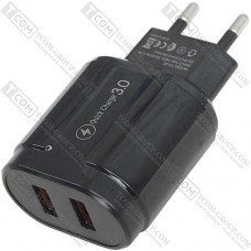 Сетевое зарядное устройство на 2 гнезда USB, QC 3.0, 5V~3.5A(max), чёрное