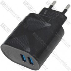 Сетевое зарядное устройство на 2 гнезда USB, 5V~2А, чёрное
