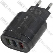 Сетевое зарядное устройство на 3 гнезда USB, QC 3.0, 5V~3.5A(max), чёрное