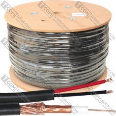 Кабель RG-59 (0,81CU+64/0,12)+2x0,75ммCCA, диам.-6,2+4,5мм, чёрный, 305м
