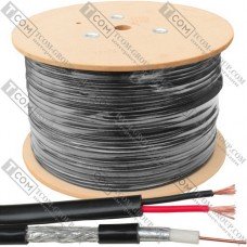 Кабель RG-59 (0,81CCS+64/0,12AL)+2x0,5ммCCA, диам.-6,2+4,5мм, чёрный, 305м