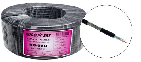 Кабель коаксиальный RG-58С/U EUROSAT, многожильный, Cu, 64%, чёрный, 100м